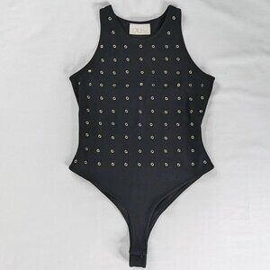 VTG Cache Black Silver Grommet Bodysuit Whimsygoth